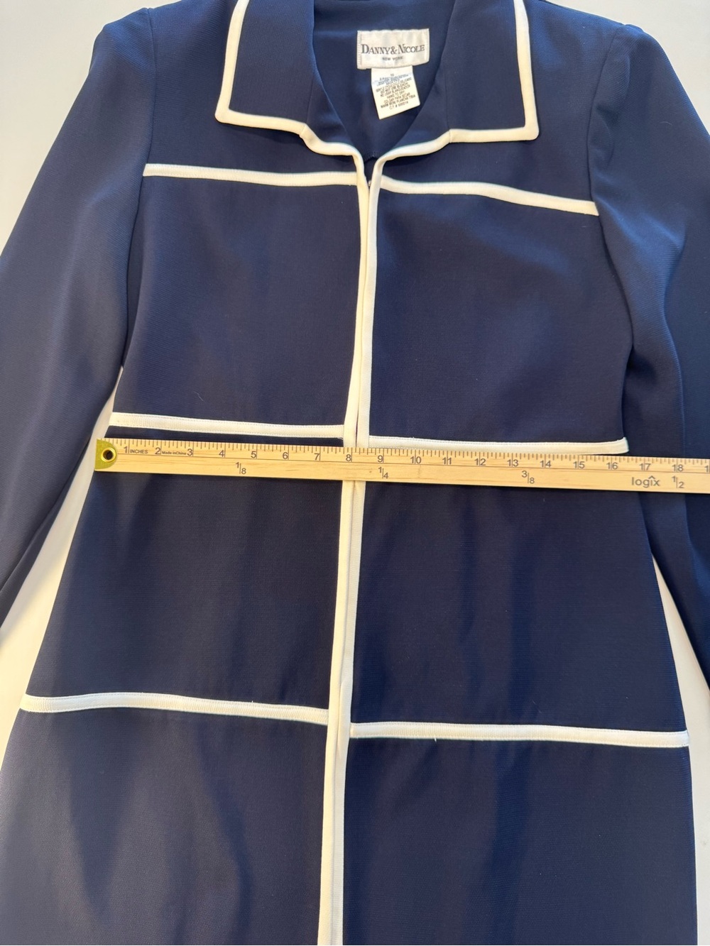 Danny & Nicole Navy Long Sleeve Dress with Cream Trim - Picture 5 of 9